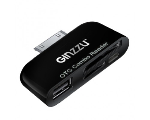 Устройство чтения Ginzzu GR-582UB, для планшетов Samsung, USB/microUSB/SD/microSD, USB OTG ридер, черный