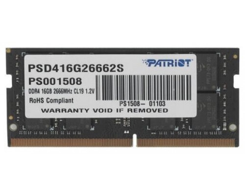 Модуль памяти DDR4 Patriot 16Gb 2666MHz CL19 SO-DIMM 1,2v PSD416G26662S RTL
