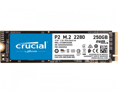 Накопитель SSD M.2 250Gb PCI-E3.0x4 Crucial P2 CT250P2SSD8, NVMe, Write 1150MB/s, Read 2100MB/s