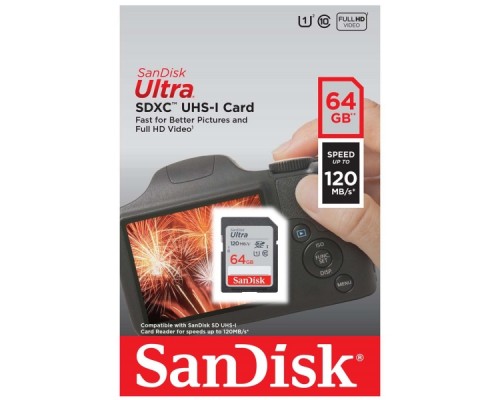 Карта памяти SD 64Gb SanDisk Ultra SDSDUNR-064G-GN3IN UHS-I Class10 чтение - до 100 Мб/сек