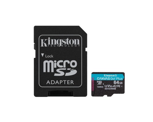 Карта памяти MicroSD 64Gb Kingston Canvas Go! Plus SDCG3/64GB MicroSDXC UHS-I U3 V30 + адаптер SD, запись/чтение - до 70/170 Мб/сек
