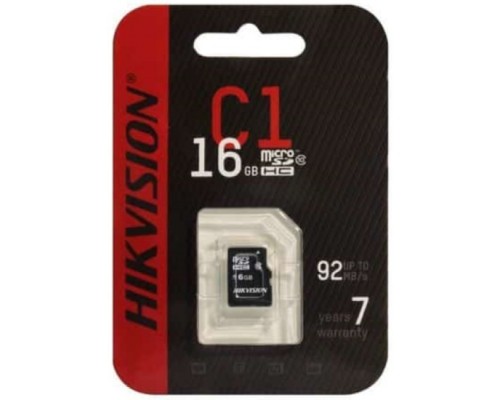 Карта памяти MicroSD 16Gb Hikvision C1 HS-TF-C1(STD)/16G/ZAZ01X00/OD UHS-I U1 class 10, запись/чтение - до 10/90 Мб/сек