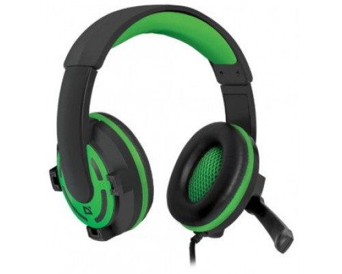Гарнитура Defender Warhead G-300 64128, игровая, наушники полноразмерные закрытого типа, длина шнура 2,5м, 2x3,5-мм джек, черный-зеленый