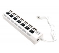 Разветвитель USB 2.0 7port 5Bites HB27-203PWH, внешн., с блоком питания, отключение портов, белый