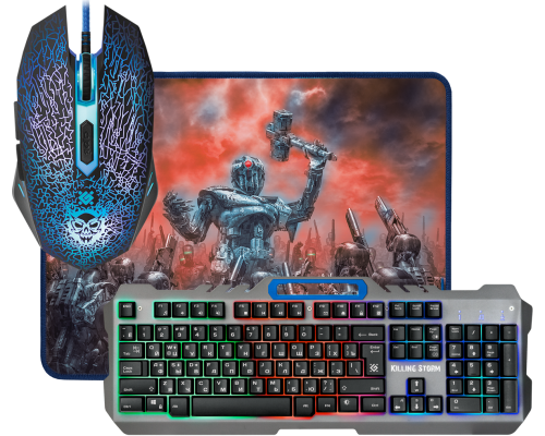 Игровой набор Defender Killing Storm MKP-013L, игровая клавиатура c RGB подсветкой, игровая мышь 3200dpi, коврик (52013)