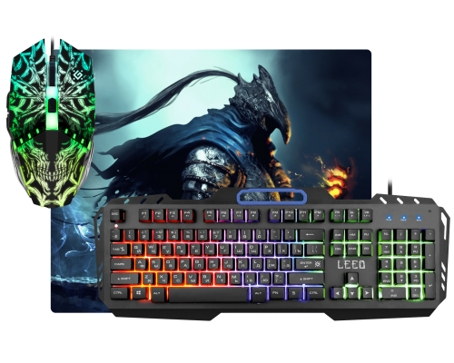 Игровой набор Defender Leed MKP-116 RU, игровая клавиатура c RGB подсветкой, игровая мышь 2400dpi, коврик (52116)