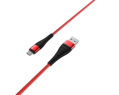 Кабель USB AM-microB 5Pin Borofone BX32, 2,4A, 1м, нейлоновая оплетка красный