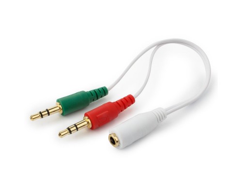 Адаптер аудио Cablexpert CCA-418W, джек 3,5 гнездо 4pin - 2 джека 3,5 штекер 3pin для подключения 4Pin гарнитур 20см