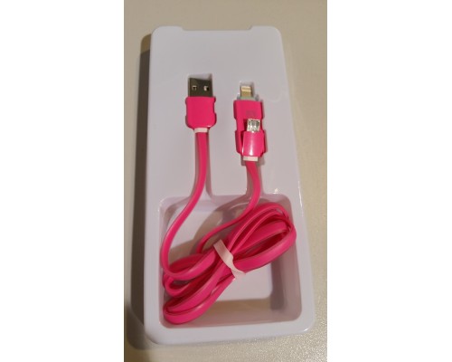 Кабель USB Apple 8pin Lightning, AM-microB ACD ACD-U914-PMM, универсальный с переходником, двусторонние разъемы, силиконовый кабель, 1м, розовый