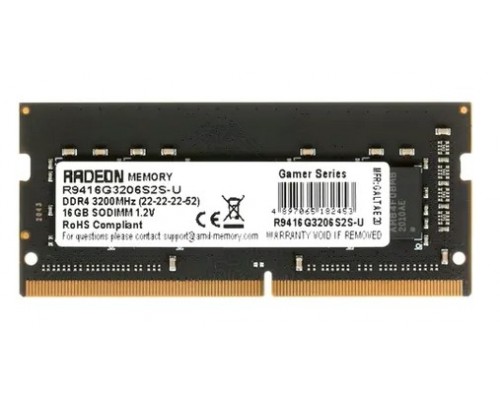 Модуль памяти DDR4 AMD 16Gb 3200MHz CL16 SO-DIMM 1,2v R9 Gamers Series Black R9416G3206S2S-UO