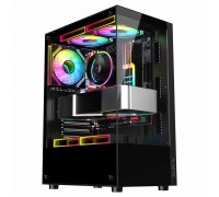 Корпус ALSEYE Spider-B Midi-Tower mATX fan case 5x120mm (установлено 5шт. с FRGB подсветкой), боковая и передняя стенка из закаленного стекла, 2хUSB2.0, 1хUSB3.0, Audio I/O, черный, без БП