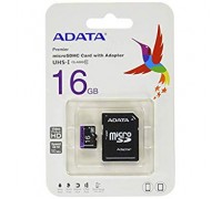 Карта памяти MicroSD 16Gb ADATA AUSDH16GUICL10-RA1 UHS-I U1 class 10 + адаптер SD запись/чтение - до 10/50 Мб/сек