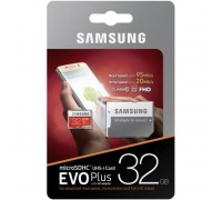 Карта памяти MicroSD 32Gb Samsung EVO Plus MB-MC32GA/RU, UHS-I class 10 + адаптер SD запись/чтение - до 20/90 Мб/сек