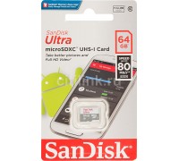 Карта памяти MicroSD 64Gb SanDisk Ultra SDSQUNR-064G-GN3MN MicroSDXC UHS-I Class 10 запись/чтение - до 10/80 Мб/сек