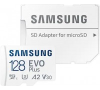 Карта памяти MicroSD 128Gb Samsung EVO Plus MB-MC128KA, UHS-I U3 Class 10 + адаптер чтение - до 130 Мб/сек