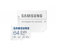 Карта памяти MicroSD 64Gb Samsung EVO Plus MB-MC64KA/RU, UHS-I U1 class 10 + адаптер SD чтение - до 130 Мб/сек