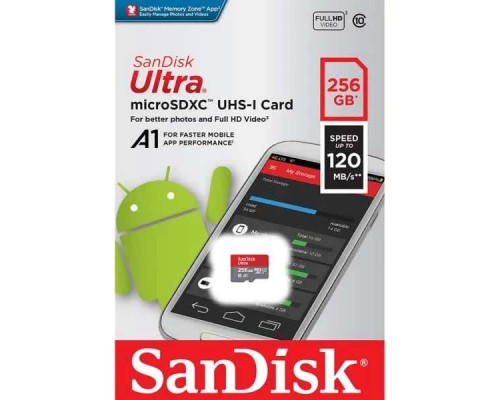 Карта памяти MicroSD 256Gb SanDisk Ultra SDSQUA4-256G-GN6MN MicroSDXC UHS-I Class 10 чтение - до 120 Мб/сек