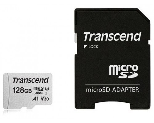 Карта памяти MicroSD 128Gb Transcend 300S TS128GUSD300S-A MicroSDXC UHS-I Class 10 + адаптер SD запись/чтение - до 20/100 Мб/сек