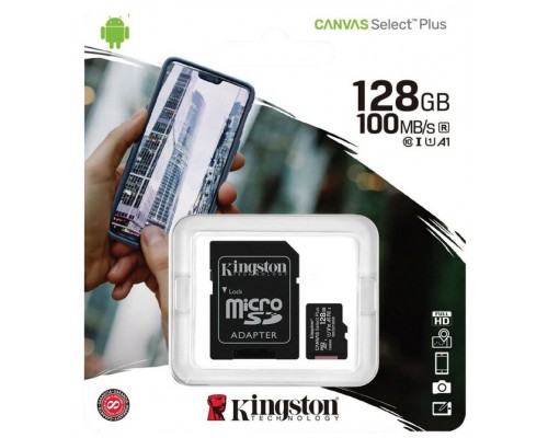 Карта памяти MicroSD 128Gb Kingston Canvas Select Plus SDCS2/128GBSP MicroSDXC UHS-I U1 A1, запись/чтение - до 10/100 Мб/сек