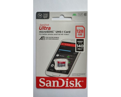 Карта памяти MicroSD 128Gb SanDisk Ultra SDSQUAB-128G-GN6MN MicroSDXC UHS-I U1 Class 10 чтение - до 140 Мб/сек