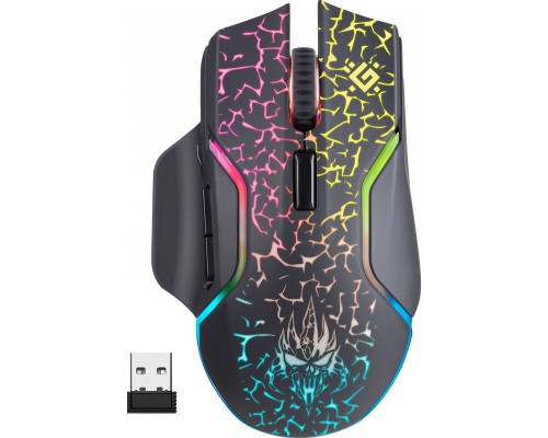 Мышь Defender ONESHOT GM-067 беспроводная игровая оптическая 3200dpi 5+1 кнопок встроенный аккумулятор 300 мАч радужная подсветка черный (52067)