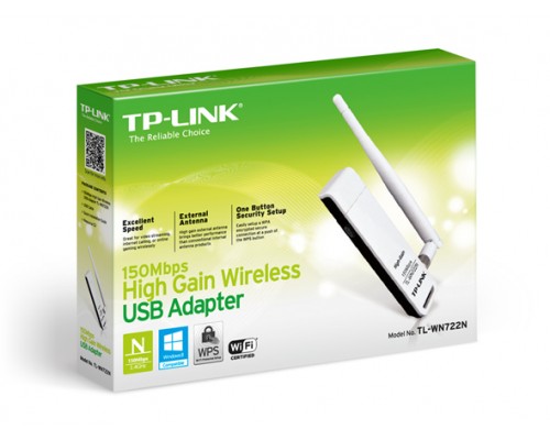 Адаптер Wi-Fi 802.11n TP-Link TL-WN722N 150Мбит/с, USB, внешняя антенна 1x4 dBi