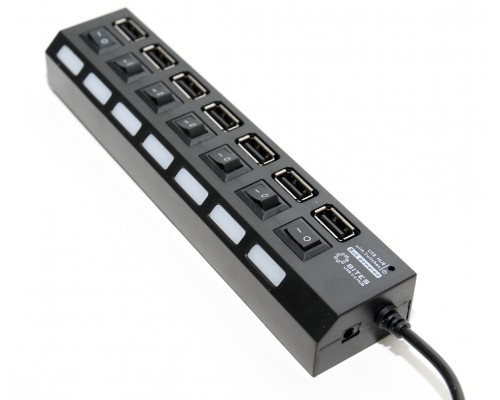 Разветвитель USB 2.0 7port 5Bites HB27-203PBK, внешн., с блоком питания, отключение портов, черный