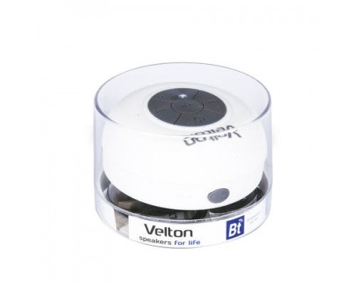 Актив. акуст. система Velton VLT-SP116BTW, 1х3Вт, беспроводная портативная Bluetooth, IP45, крепление-присоска, радиус 10м, до 3 часов работы, белый