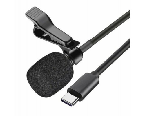 Микрофон Lavalier JH-042, на клипсе, проводной, разъем USB Type-C, чёрный