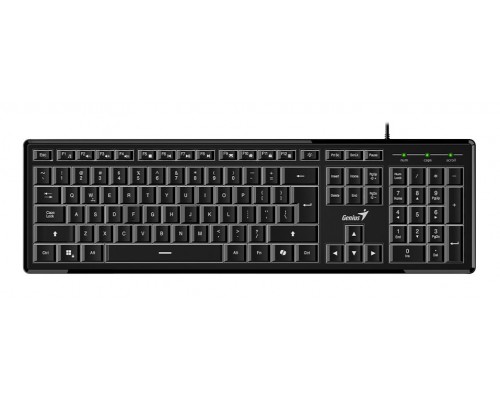 Клавиатура Genius SlimStar 820, 104кн., белая подсветка клавиш, USB, 1,8м, черный (31310055402)