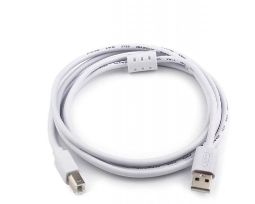 Кабель USB AM-BM ATcom AT0109 USB2.0, зол конт, белый, фер.фильтр, 5,0м