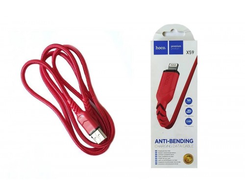 Кабель USB Apple 8pin Lightning Hoco X59, 2.4 A, нейлоновая оплетка, 1м, красный
