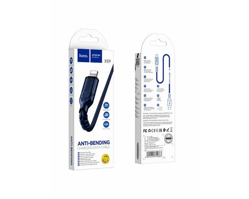 Кабель USB Apple 8pin Lightning Hoco X59, 2.4 A, нейлоновая оплетка, 1м, синий