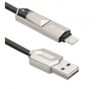 Кабель USB Apple 8pin Lightning, AM-microB ACD-DUAL Lightning ACD-U924-PMB, универсальный с переходником, оплетка из термоэластопласта, материал провода - медь, 1м, черный
