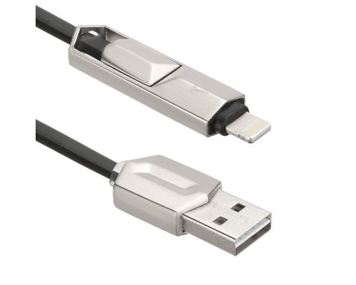 Кабель USB Apple 8pin Lightning, AM-microB ACD-DUAL Lightning ACD-U924-PMB, универсальный с переходником, оплетка из термоэластопласта, материал провода - медь, 1м, черный