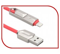 Кабель USB Apple 8pin Lightning, AM-microB ACD-DUAL Lightning ACD-U924-PMR, универсальный с переходником, оплетка из термоэластопласта, материал провода - медь, 1м, красный