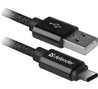 Кабель USB AM-Type-C Defender USB09-03T PRO, 2A, медь, тканевая оплетка 1м, черный