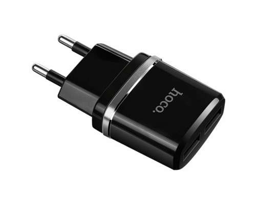 Адаптер питания 220V -> 5V 2400mA Hoco C12 2xUSB A, черный