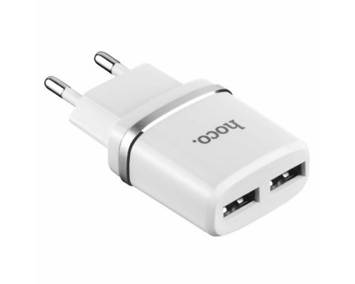 Адаптер питания 220V -> 5V 2400mA Hoco C12 2xUSB A, белый
